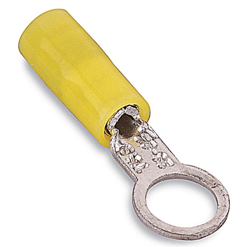 Sta-Kon RZ22-8 RZ Series Insulated Ring Terminal, 26 to 22 AWG Conductor, 3/4 in L, Brazed Seam Barrel, Copper, Yellow